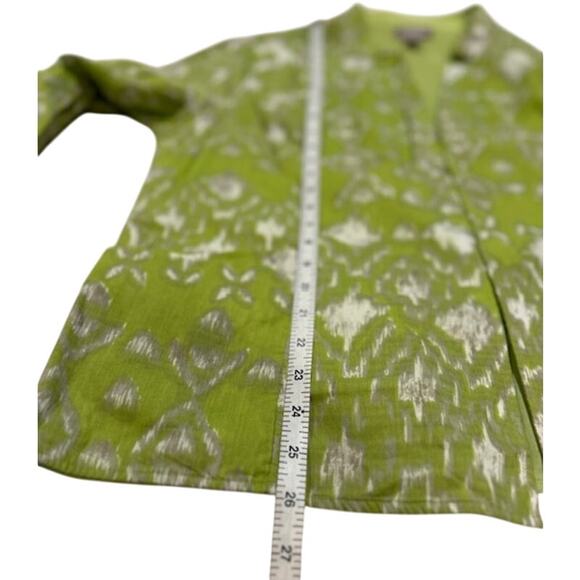 CHICO'S Green White Open Cardigan Shacket Pockets Ikat Women's Size 3 LARGE - Picture 6 of 12